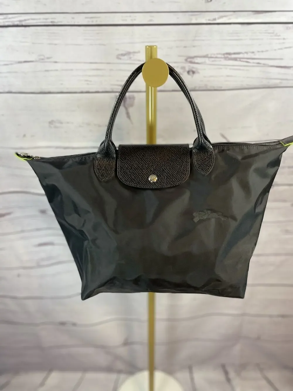 Longchamp Le Pliage Small Black Tote Bag Black Embroidered Nylon Handbag - Picture 1 of 9